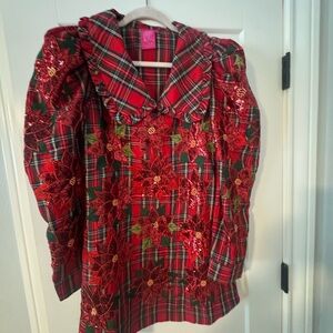 QUEEN OF SPARKLES Red Plaid Dress, Poinsettias